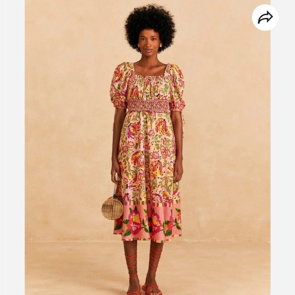 NWT FARM RIO Painted Bananas Midi Dress Pink XS